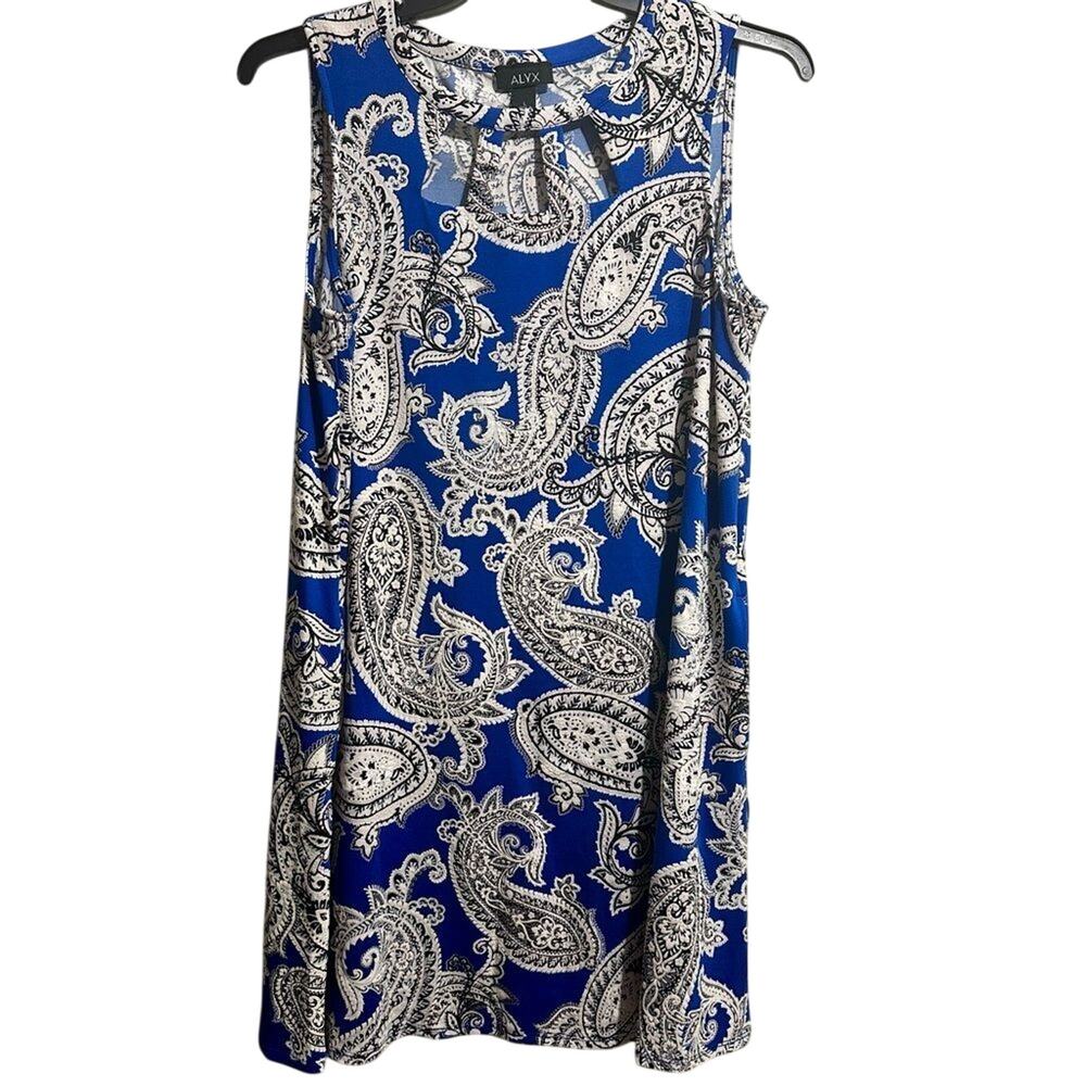 Alyx Blue Mini Dress Size L Sleeveless Crew Neck Casual Blue White (981)